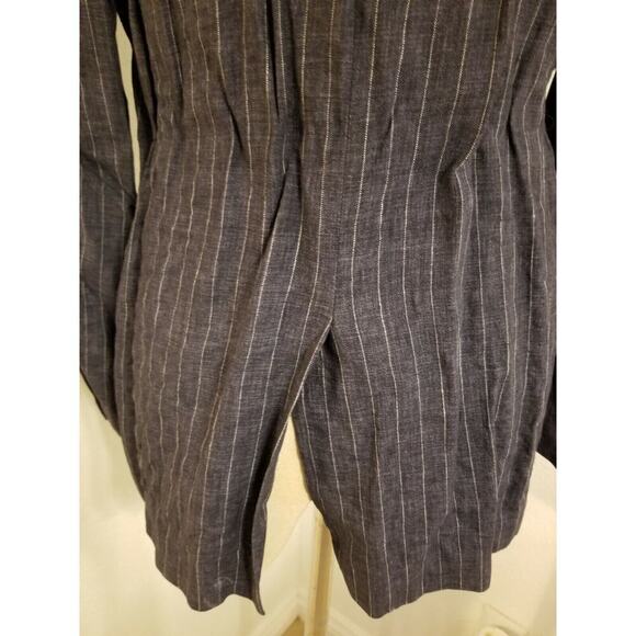 Zara Blazer US 36 Womens 100% Flax Blue White Striped Single Breasted - Picture 6 of 8